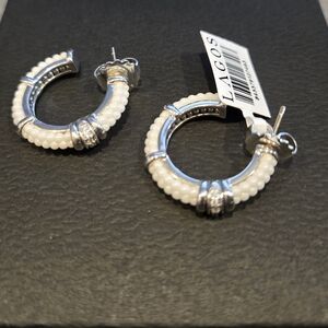 LAGOS Diamond In Silver and White Caviar Hoop Earrings